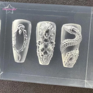 <DBFl-t> 1 ชิ้นซิลิโคนเล็บแม่พิมพ์ผู้หญิงสวยงู 3D บรรเทาเล็บแม่แบบตกแต่งเล็บเล็บเครื่องมือใหม่