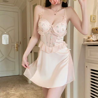 BKK SEXY ชุดนอนผ้าลื่น ชุดนอนเดรสยาว สายเดี่ยวกระโปรง 🍫 M-5XL | 40-100กก. B-1413
