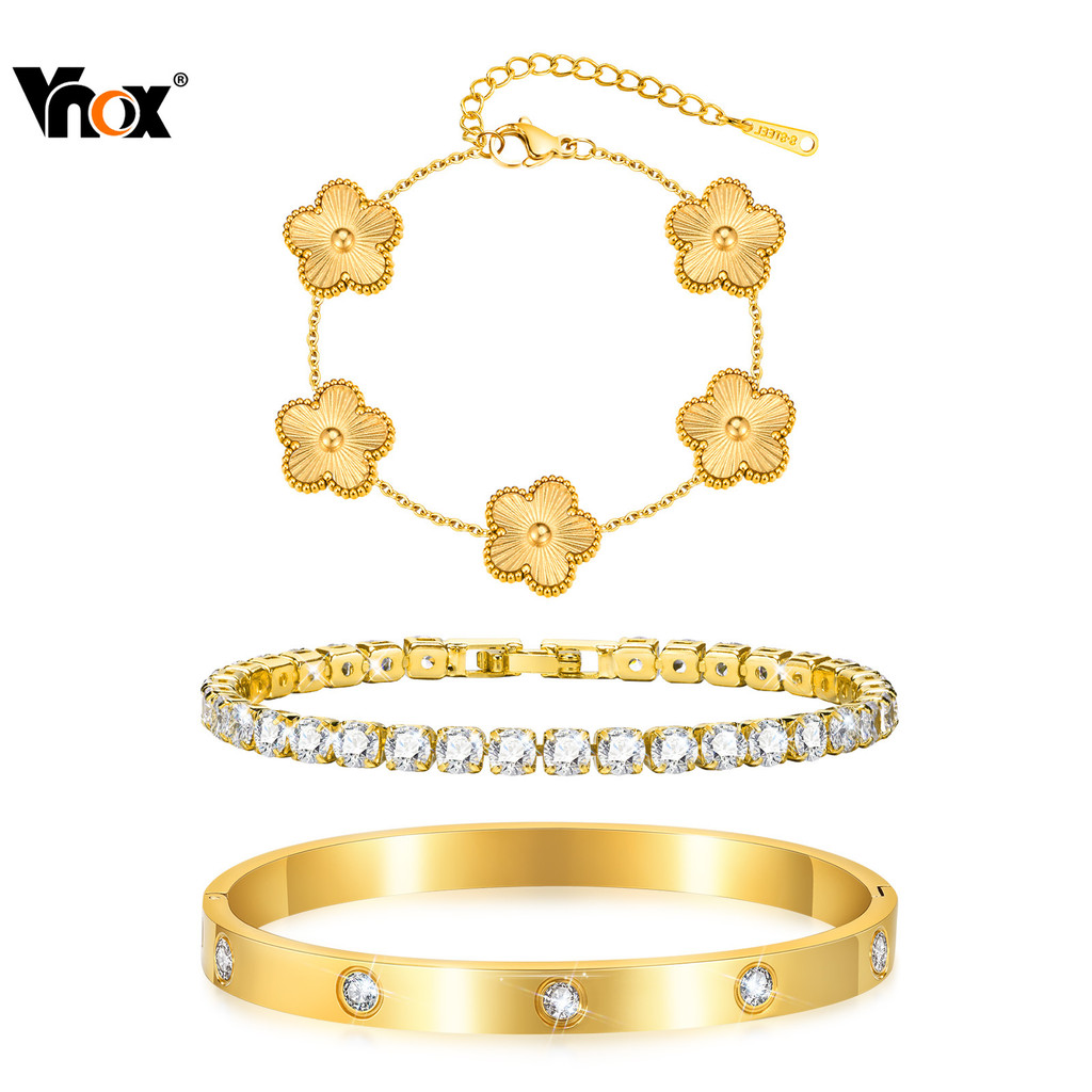 Vnox Stackable ชุดสร้อยข้อมือทอง ชิ้น สแตนเลสชุบทอง ไม่เปลี่ยนสี พร้อมเสิร์ฟเป็นของขวัญในโอกาสพิเศษ