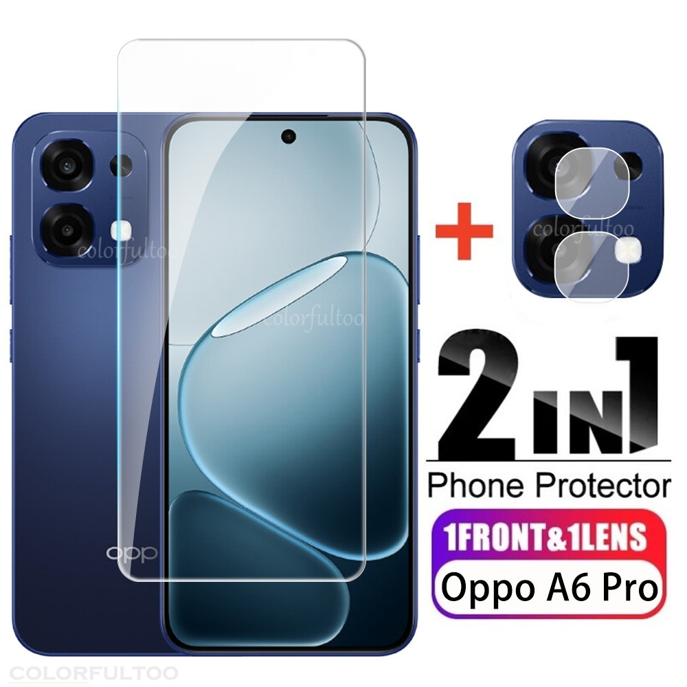 2 in 1 9H Clear HD ด้านหน้ากระจกนิรภัยสําหรับ Oppo A6 Pro A 6 Pro A6pro OppoA6Pro 4G 5G 2025 Full Cover กาวโปร่งใสกล้องเลนส์ป้องกันฟิล์ม