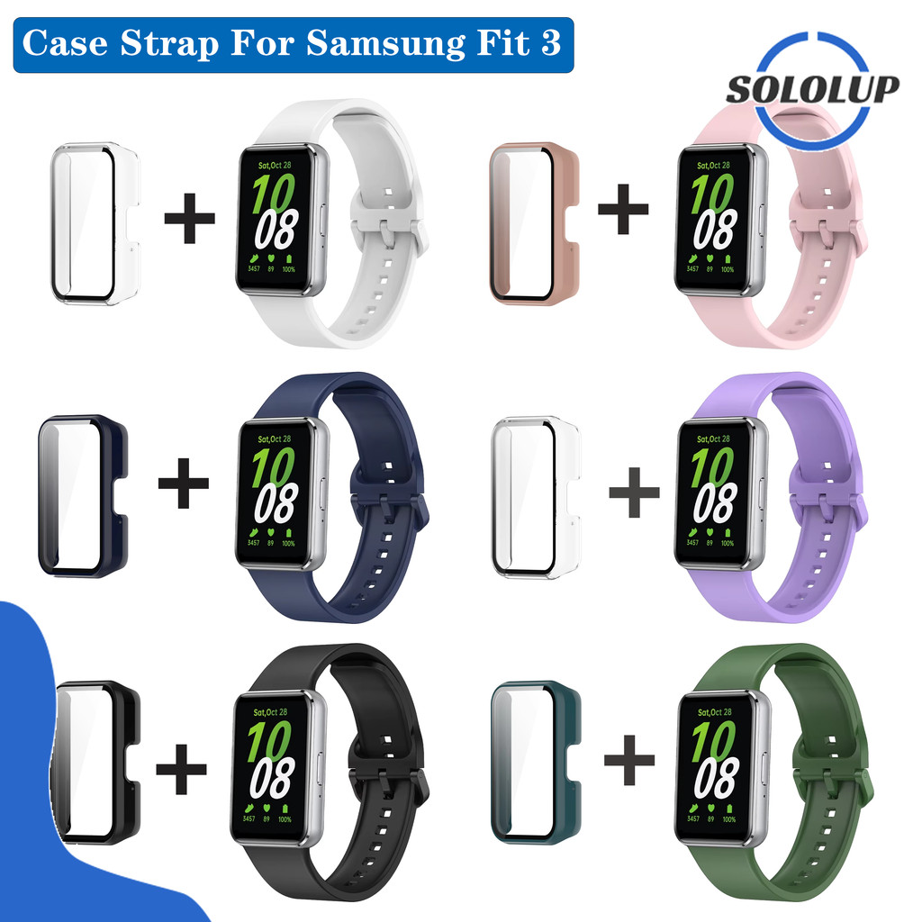 【สาย+เคส 】สายนาฬิกาซิลิโคน เคสปกป้องแบบแข็ง for Samsung Galaxy Fit 3 สายซิลิโคนสำหรับเปลี่ยน แผ่นป้องกันหน้าจอ
