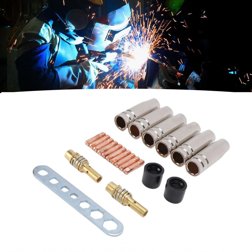 Allnew365-th 21pcs Welding Gun Accessory Kit Brass 0.8 มม. ติดต่อ TIP GAS DIFISER SET สำหรับ MB15 15