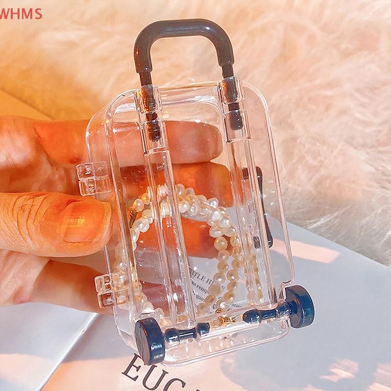 (wms) มินิกระเป๋าเดินทางกล่องเก็บเครื่องประดับผู้หญิงน่ารักขนาดเล็กต่างหูสร้อยคอตู้โชว์ตุ๊กตากระเป๋า