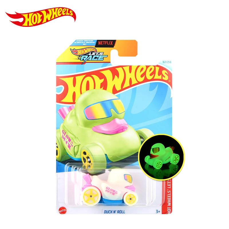 Hot Wheels Duck N Roll #167 2025j Luminous Edition Hot Wheels Lets Race 1/64 รถเหล็กโมเดลของเล่นสําห