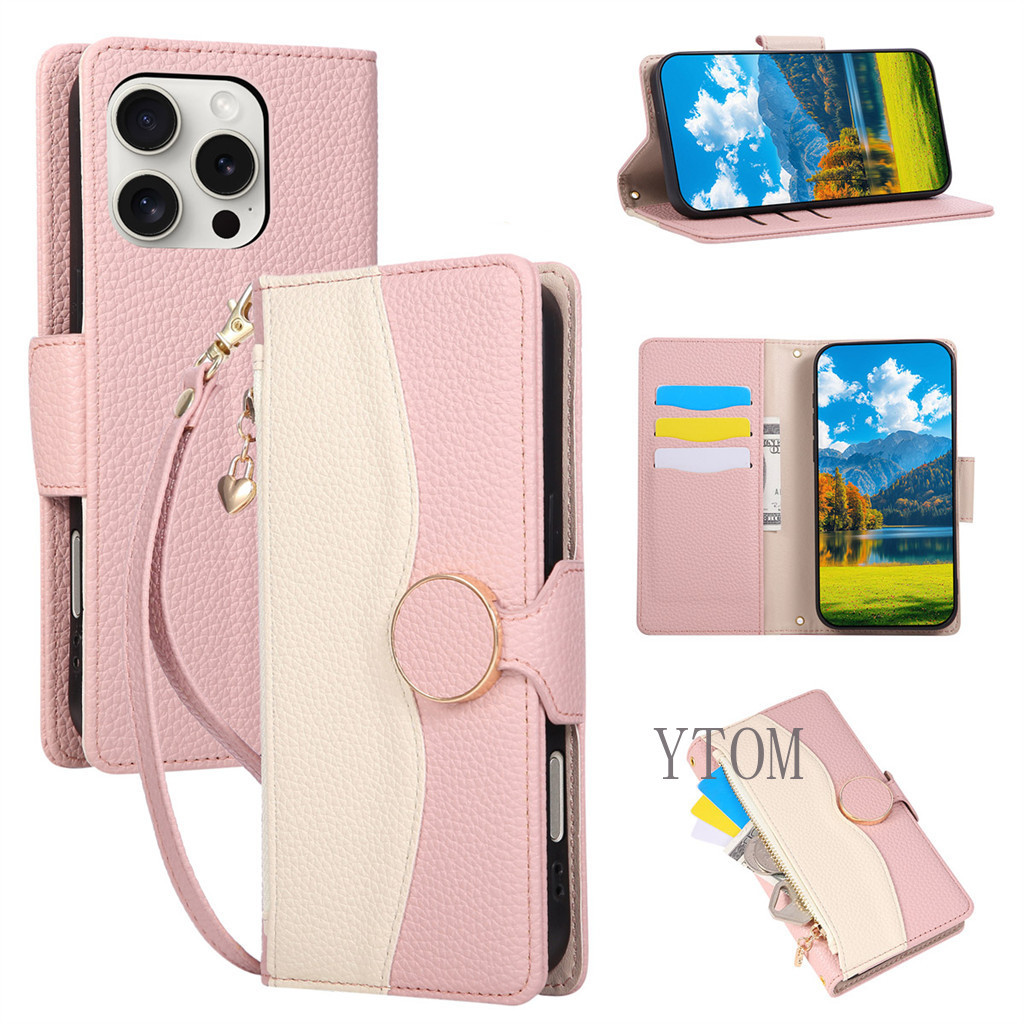 สําหรับ Xiaomi 17 15T 15 14T 13T 12T 14 Pro Ultra 13 12 Pro 5G กระเป๋าสตางค์แฟชั่น Love ซิปเงาหัวเข็มขัด Splice เกรดสูงลิ้นจี่หนังฝาครอบโทรศัพท์