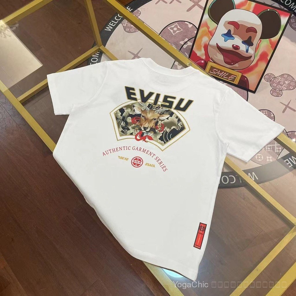 EVISU เสื้อยืดแขนสั้นผู้ชาย แบรนด์ Fushen evisu ปี 2025 แนวนิยมสตรีทแฟชัน