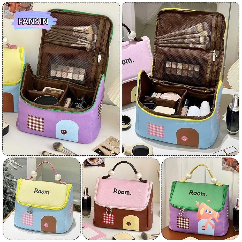 FANSIN Wash Bag, กระเป๋าแต่งหน้าความจุขนาดใหญ่หลากสี, กระเป๋าเดินทางกระเป๋าถือบ้านขนาดเล็กแบบพกพา