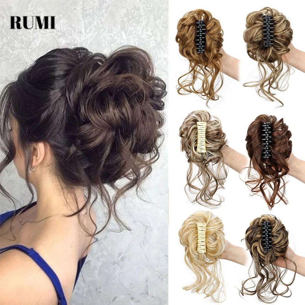 รูมิ‌ Chignon Curly Hair Bands, ใยสังเคราะห์ทนความร้อน Messy Synthetic Claw, Soft Messy Bun Hairpiece ผู้หญิง