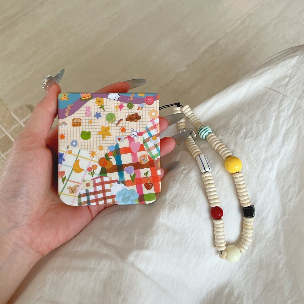 เกาหลีน่ารักรูปแบบตาข่ายเต็มหน้าจอสัตว์ลูกปัดสร้อยข้อมือเคสโทรศัพท์สําหรับ Samsung Galaxy Z Flip 7 8 Z Flip8 ZFlip 5 Zflip6 Zflip7 กันกระแทกปกหลัง