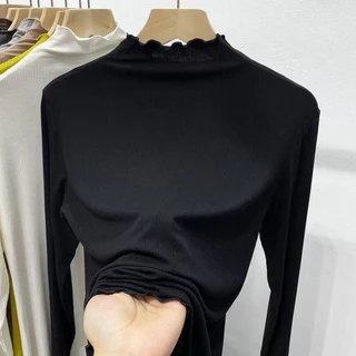เสื้อยืดแขนยาวผู้หญิงแฟชั่นคอสูงสวย สไตล์เกาหลีเน้นสวมใส่สบาย เนื้อผ้าดีไม่ขึ้นขน ใส่ชั้นในหรือมิกซ์แอนด์แมทช์กับเสื้อคล