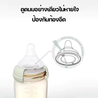 พร้อมส่ง ขวดนมเด็ก PPSU ขวดนมมินิมอลสีชาคอกว้าง มีเส้นกำกับ ป้องกันท้องอืด ลายการ์ตูนน่ารัก