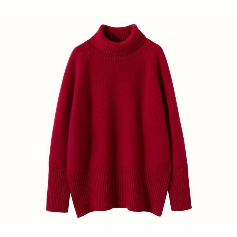 เสื้อถักนิตติ้งสำหรับผู้หญิง แบบหลวม คอสูง สไตล์เรียบง่าย เหมาะสำหรับฤดูหนาวและใบไม้ร่วง - รูปที่ 4