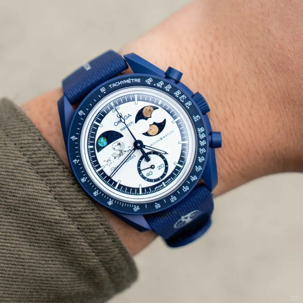 พร้อมกล่องMission To The Moon MOONSHINE GOLD Snoopy นาฬิกาคนใหม่คุณภาพสูงฟังก์ชั่นเต็มรูปแบบ Quarz Chronograph Luminous นาฬิกาข้อมือ