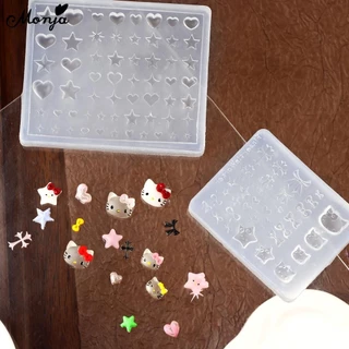 Monja เล็บแม่พิมพ์ 3D Hello Kitty Bowknot Heart ซิลิโคน Stamplates นํากลับมาใช้ใหม่น่ารักเล็บ Mould
