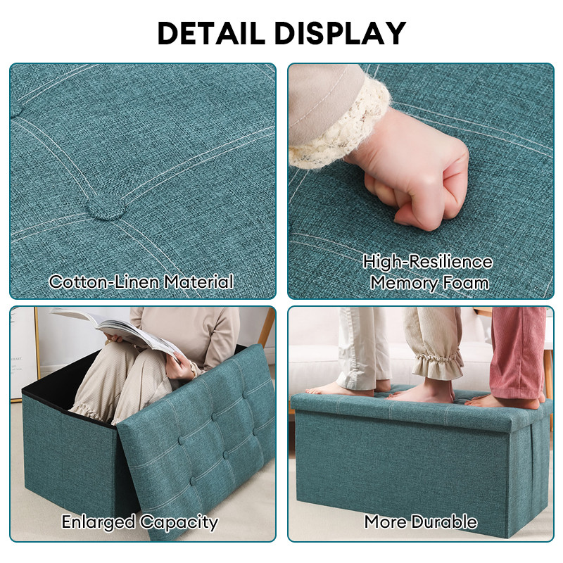 CODเก้าอี้โซฟาทรงสี่เหลี่ยมเรียบง่ายทำจากผ้าฝ้ายลินินอเนกประสงค์พร้อมที่เปลี่ยนรองเท้าและเก้าอี้เก็บของ - รูปที่ 3