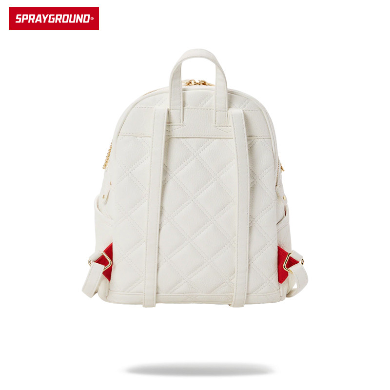 SprayGround Golden Chain Shark Mouth White Diamond Backpack Female Large Capacity Student Schoolbag 