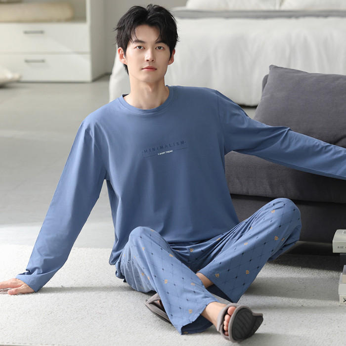 ชุดนอนผู้ชายขนาดบวก ผ้าฝ้ายแขนยาว สำหรับฤดูใบไม้ร่วงและฤดูหนาว สวมใส่ง่ายและสบาย - รูปที่ 5
