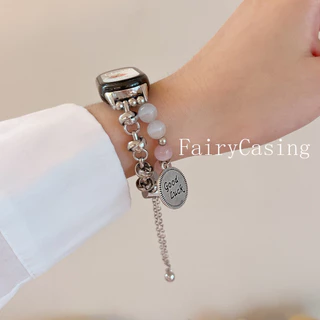 Pink Cats Eye Stone Chain Strap สําหรับ Xiaomi Mi Band 10 9 8 7 6 5 4 3 สําหรับ Redmi Watch 6 5 4 สายรัดข้อมือแบบปรับได้