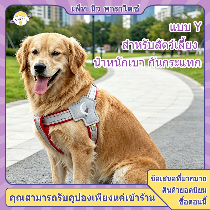 【4สี 4ไซส์】เสื้อรัดอกสุนัขและแมว แบบสะท้อนแสงรูปตัว Y พร้อมสายจูงสัตว์เลี้ยง ปรับขนาดได้