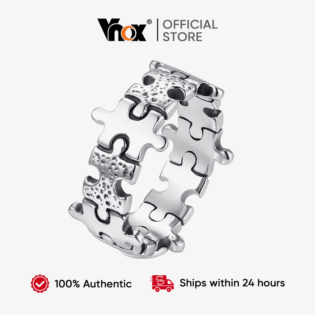 VNOX วีน็อกซ์ แฟชั่นปริศนาชิ้นวงแหวนสําหรับผู้ชาย,กันน้ําสแตนเลสเชื่อมต่อกันจิ๊กซอว์แหวนเครื่องประดับของขวัญ