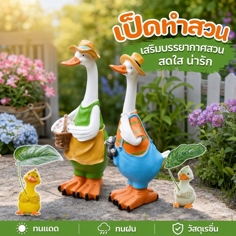 ตุ๊กตาเป็ดเรซิ่นตกแต่งสวน รูปปั้นเป็ดเรซิ่นน่ารัก 3D สีสันอ่อนหวาน ท่าทางขี้เล่น เหมือนจริง สําหรับตกแต่งบ้านสวน
