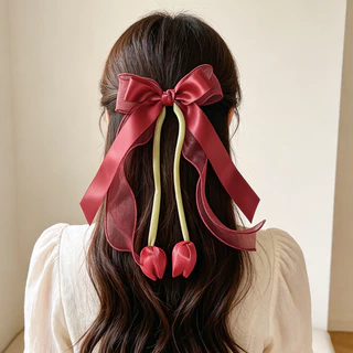 1 PC GrilsTulip ดอกไม้อุปกรณ์เสริมผมคลิปผม Boutique ซาติน Bows หางม้า Hairgripes Elegant อุปกรณ์เสริมผม