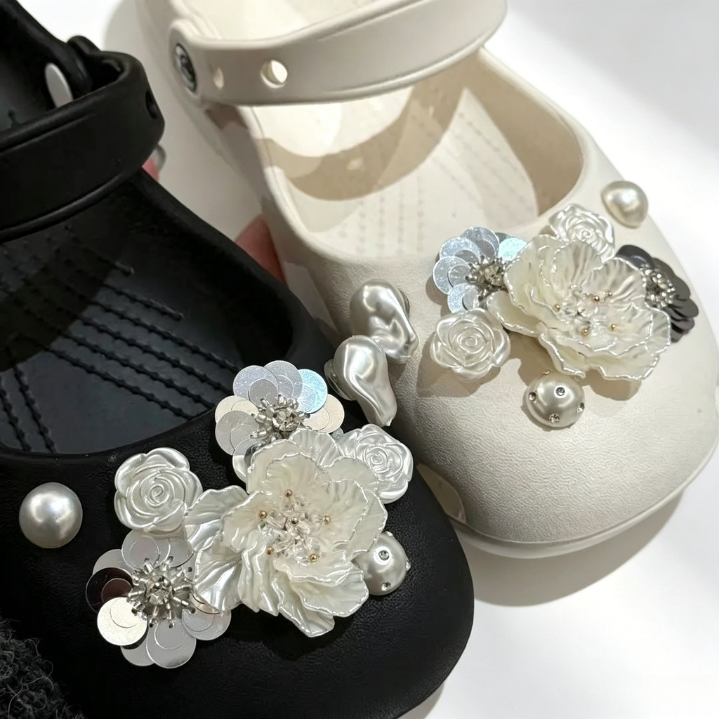Handmade Beaded Camellia Sandal Shoes DIY Charmss, Spring Cute Shoe Decor สําหรับผู้หญิง
