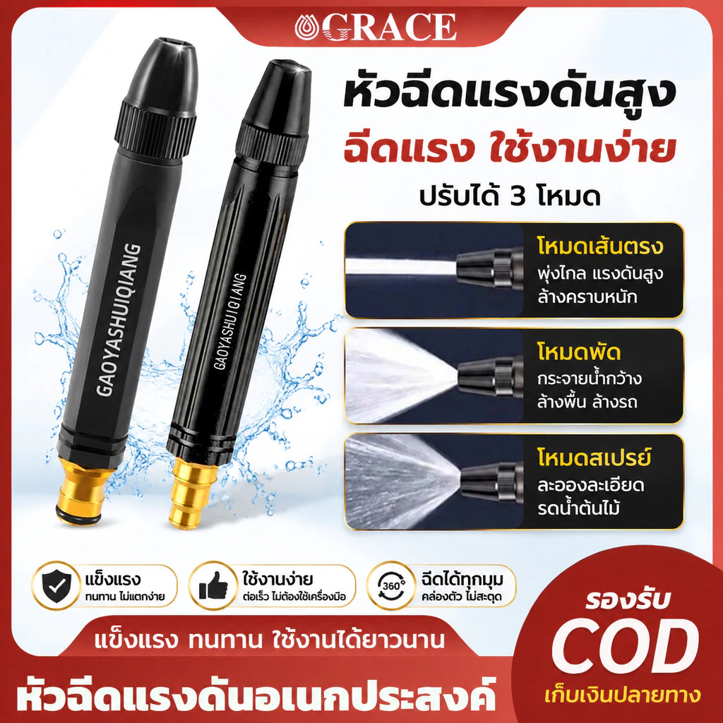 หัวฉีดน้ำแรงดันสูง ใหม่ ปืนสเปรย์ฉีดน้ํา โลหะผสมอลูมิเนียม ชุบทองแดง สําหรับล้างรถยนต์ ปืนฉีดน้ำแรงดันสูง