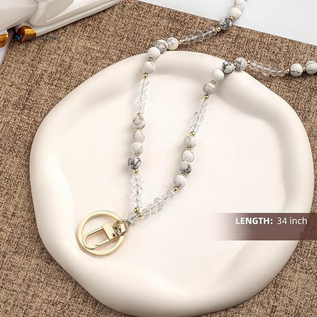[SYS] Faux Id Lanyard Holder Enhancing Lanyard หินธรรมชาติลูกปัด Id Card Holder Lanyard สําหรับผู้หญ
