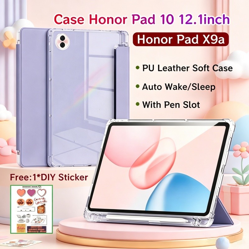 เคส Honor Pad 10 12.1 นิ้วพร้อมช่องเสียบปากกาเคสแม่เหล็ก Honor Pad X8a 11 โปร่งใสด้านหลังสําหรับ Pad