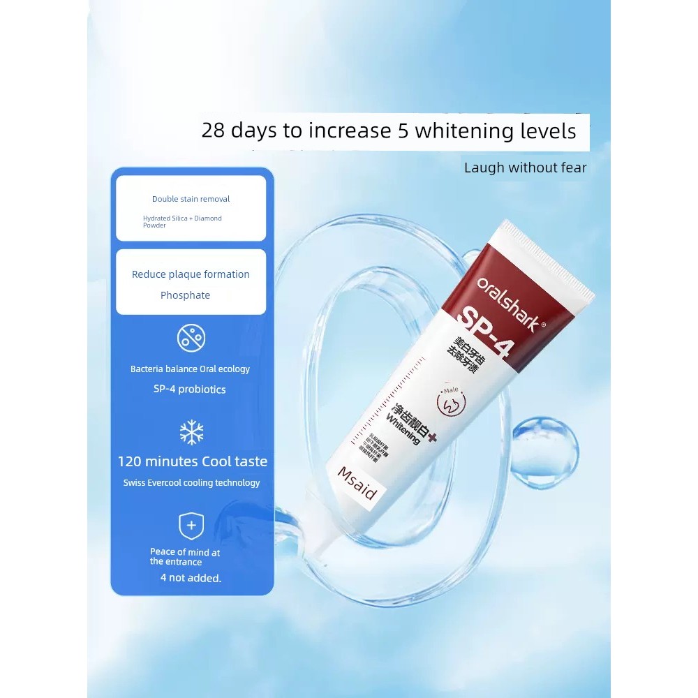 ยาสีฟัน ของแท้อย่างเป็นทางการโสมครึ่ง SP-4 Oral Shark ยาสีฟันไวท์เทนนิ่งลมหายใจสดชื่นปรับปรุงฟันสีเห
