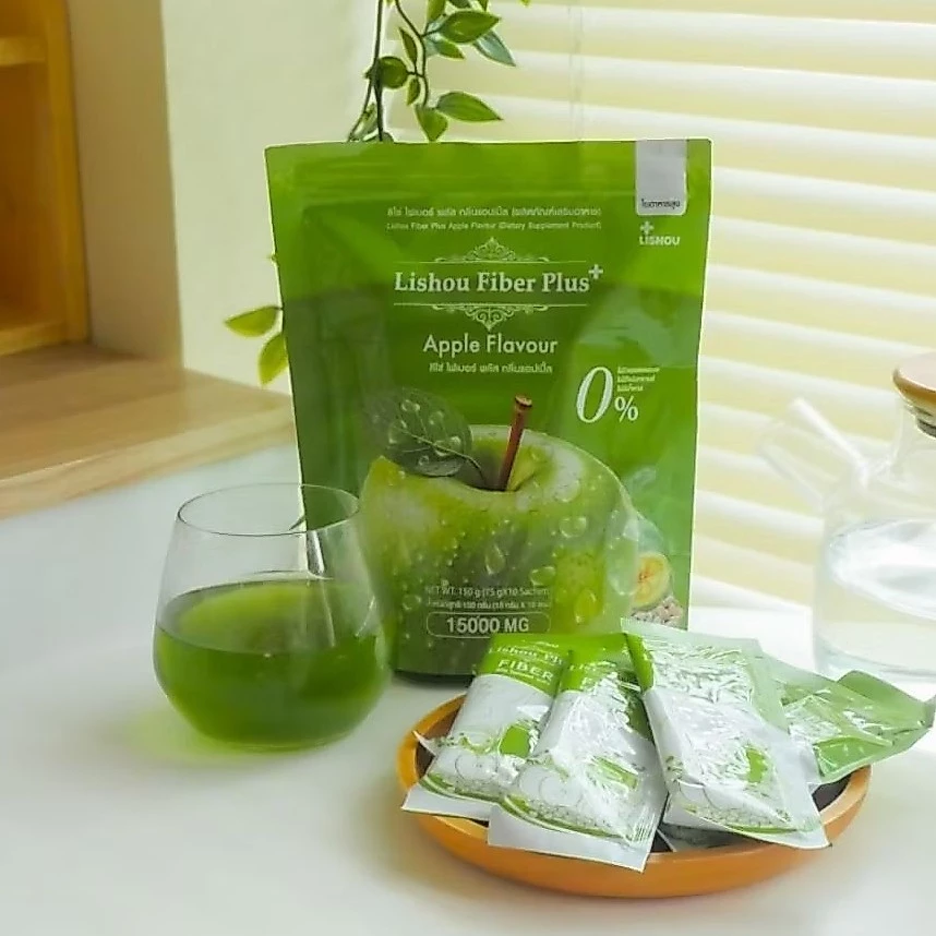 ของแท้ ส่งด่วน 🍏Lishou Fiber Plus น้ำชง ลิโซ่ไฟเบอร์พลัส ไฟเบอร์รสแอปเปิ้ล 1 กล่อง บรรจุ 10 ซอง ลิโซ่ไฟเบอร์
