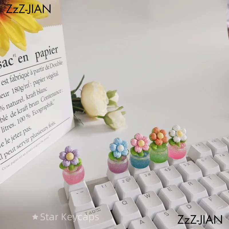 ESC Keycaps 3D กระถางต้นไม้ดอกไม้ PBT สําหรับคีย์บอร์ดแบบกลไก Creative ส่วนบุคคล Gaming Key Caps อุปกรณ์ตกแต่ง