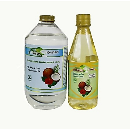 น้ำมันมะพร้าวสกัดเย็น100% 1000ml.+น้ำมันมะพร้าวทำอาหาร 450ml.J-Taste 1L.Virgin+450ml.Cooking Coconut