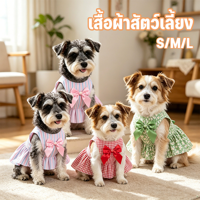 กระโปรงสัตว์เลี้ยง น่ารัก 🐾 ประดับโบว์ ใส่สบายสุด สุนัข/แมว ใช้ได้ ขนาด S/M/L ขายดี