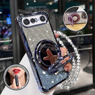เคส VIVO X300 FE 5G ใหม่Gradient Glitterปลอกพร้อมกระจกแต่งหน้าที่วางขาตั้งแม่เหล็กVIVO X300FEป้องกันเลนส์พร้อมวงเล็บเชือกเส้นเล็กฝาครอบโทรศัพท์กันกระแทก
