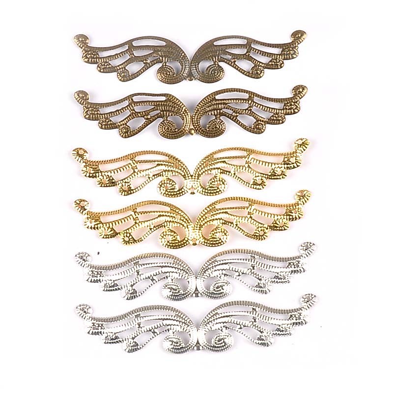 10 ชิ้น Wing Shape Filigree Connectors Wraps Embellishments สําหรับ DIY สมุดภาพ Handmade Home Decor โลหะหัตถกรรมอุปกรณ์ YKL0743