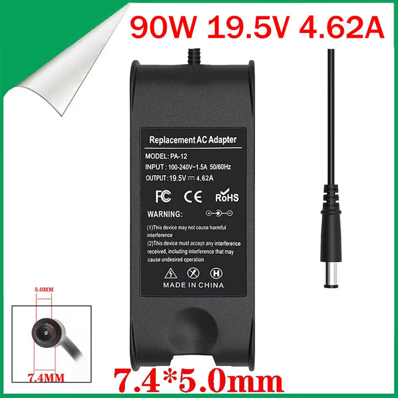 19.5V 4.62A 90W อะแดปเตอร์แล็ปท็อปสําหรับ Dell E4300 E5410 E6320 E6400 E6430 3521 Inspiron N5110 Pow