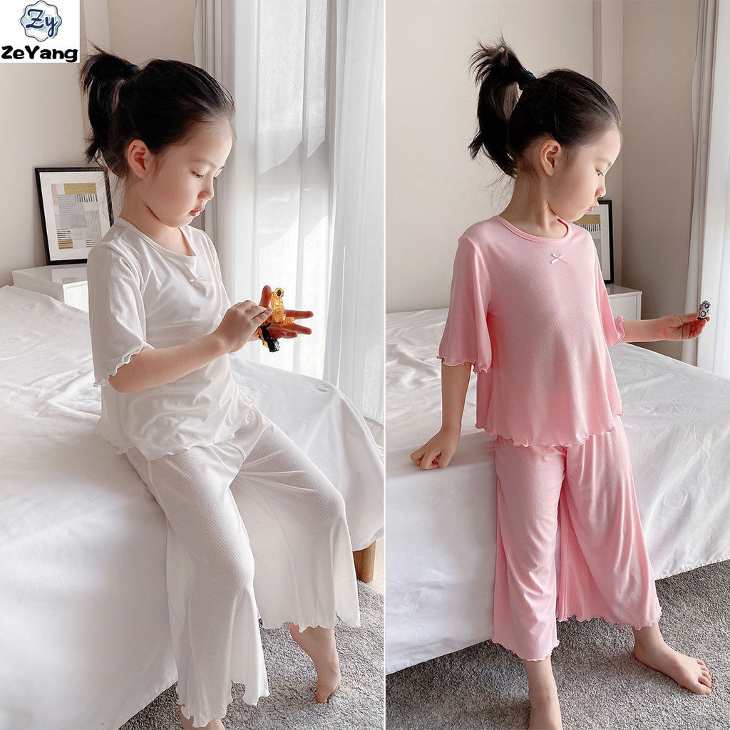 [ซี่] 80-160 พร้อมสต็อกเด็ก เป็นกิริยาช่วย แขนสั้นเสื้อยืดชุดผ้าไหมน้ําแข็งบ้านเสื้อผ้าเด็กทารกสบายๆชุดนอนแฟชั่นเสื้อผ้าเด็ก เร็ว การส่งสินค้า