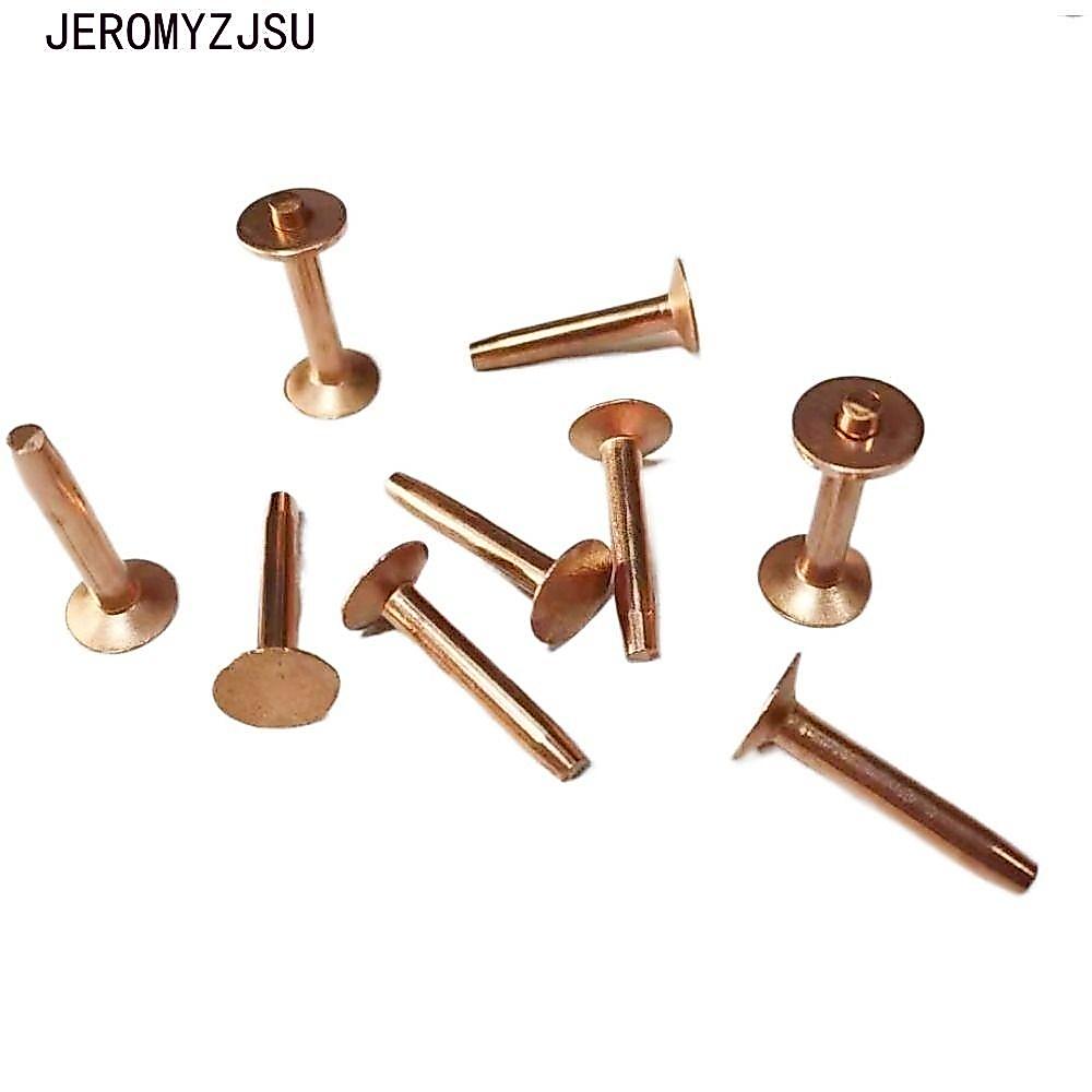 JEROMYZJSU 100 pcs ทองเหลือง Rivets, Burrs Studs ถาวร Tack หนัง Rivets, 6 ขนาดชุดสีชมพู Fasteners Craft การตั้งค่าเครื่องมือทองแดงบริสุทธิ์ Rivet Bridle