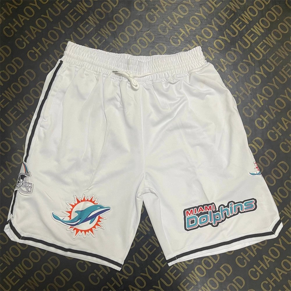 กางเกงขาสั้น NFL Miami Dolphins ปัก 3 กระเป๋ากางเกงบอลสีขาว