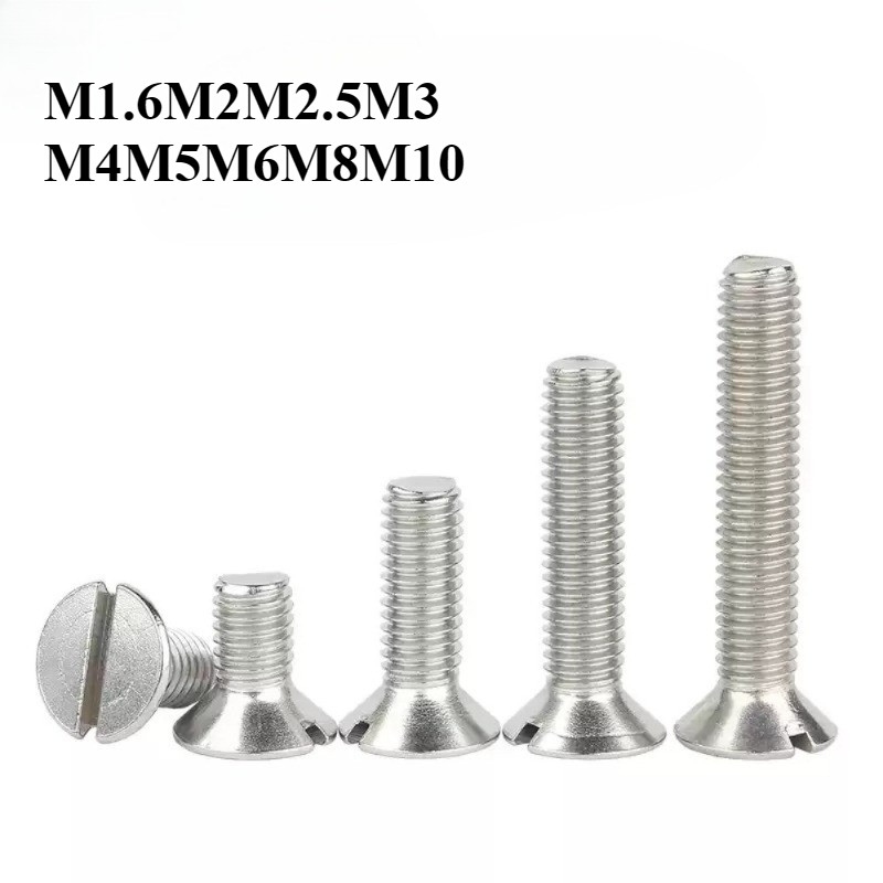 GB68 304 สแตนเลส one-word slot consunk หัวสกรู slotted สกรูหัวแบน M1.6M2M2.5M3M4M5M6M8M10CHANGMU