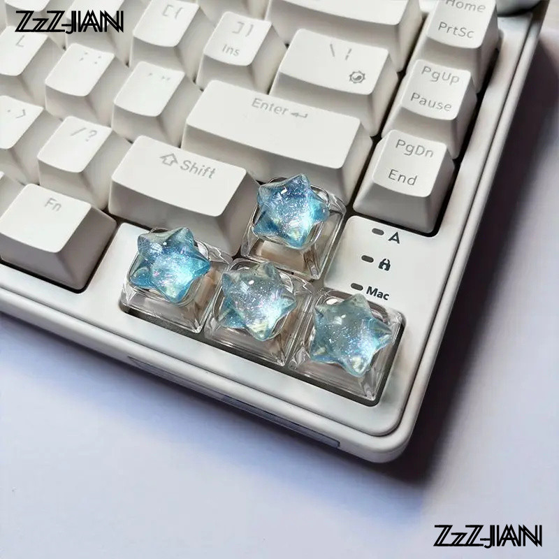 ชุดปุ่มกด 4 ชิ้น/เซ็ตส่วนบุคคลโปร่งใส Star Glitter Keycap โปร่งใสน่ารัก WASD ทิศทางคีย์ Cross Mechanical KeyboardBlind กล่อง Keycaps