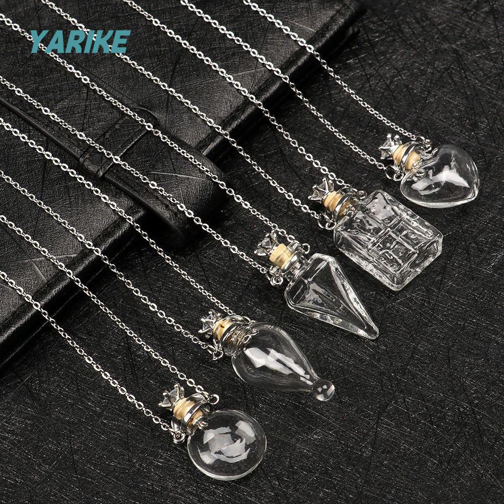 YARIKE Perfume Vial Necklace Crown Cap Goldleaf Keepsake Transparent Memorial Jewellery
