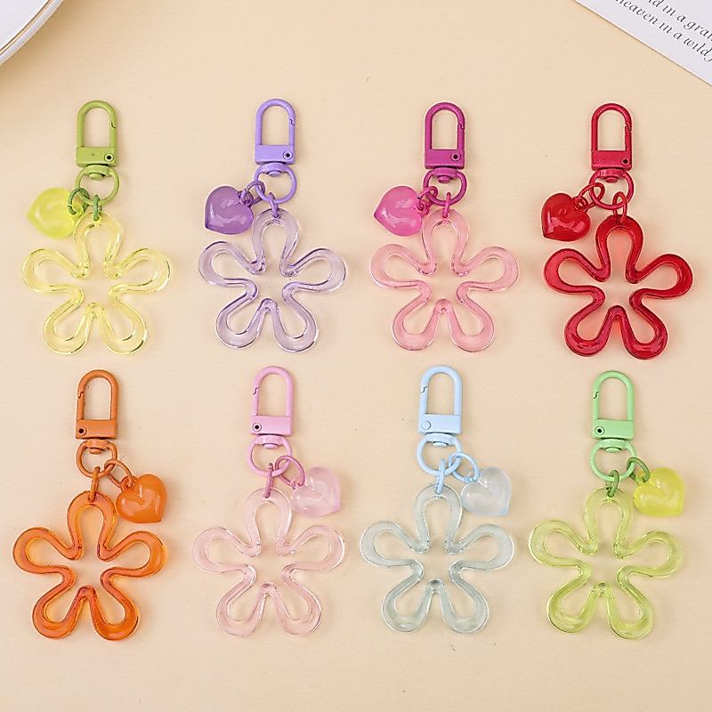 สีโปร่งใสดอกไม้ใหญ่หัวใจพวงกุญแจลูกอมสีกลวงดอกไม้หัวใจจี้กระเป๋าเครื่องประดับอุปกรณ์เสริม ข4รับ