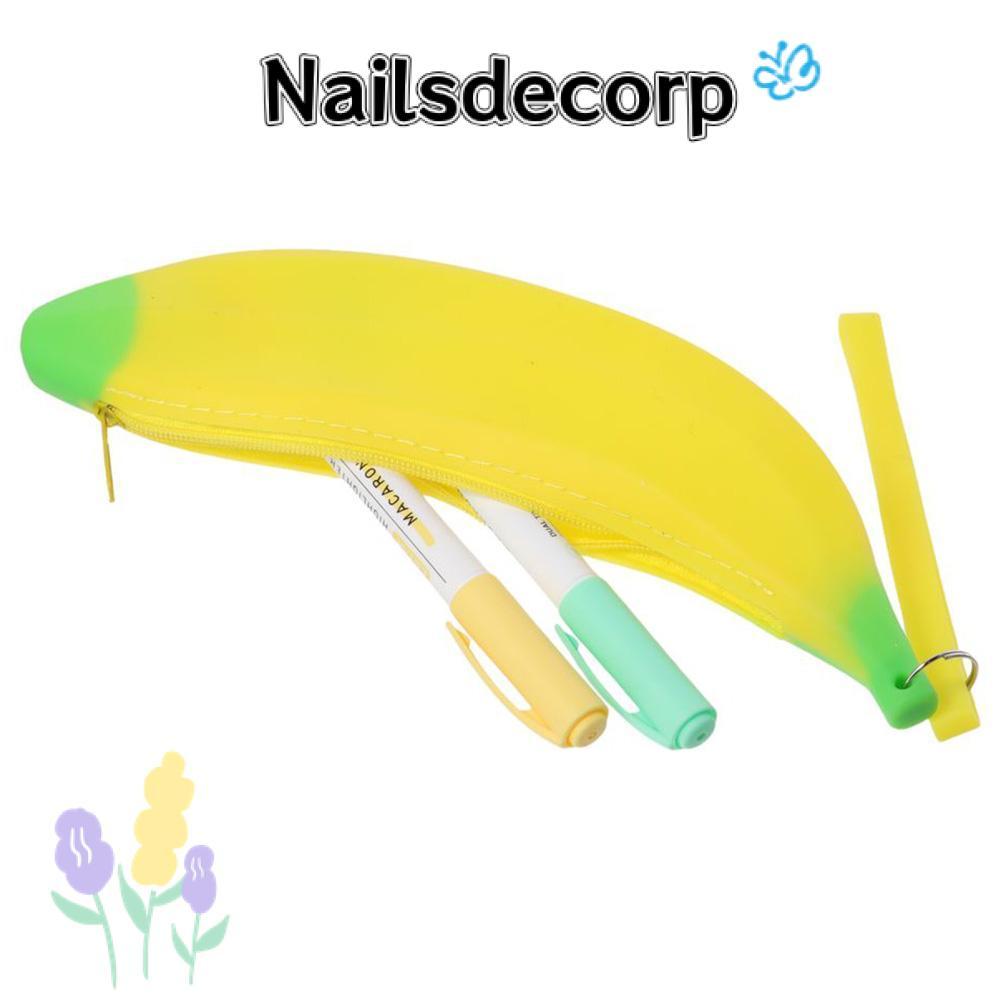 NAILS Banana Zero Wallet, Banana Shape Yellow Silicone Pen Bag, อเนกประสงค์ 2.36*7.87 นิ้ว Silicone 