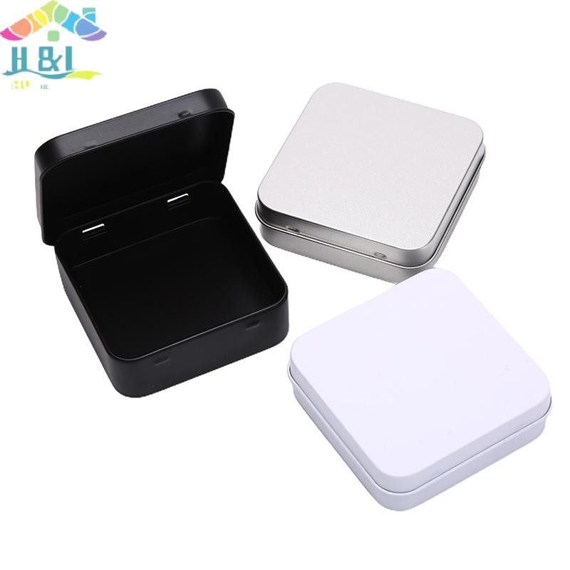 H&L Aug Mini Metal Tins Container Square Haded Flip Storage Tin Box Jewelry Coin Case {th}