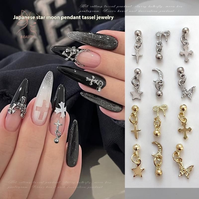 [maybeauty] 10 ชิ้น Punk Retro โลหะเล็บ Star จี้ Kroos Heart Cross เล็บ Rhinestone อุปกรณ์เสริม DIY Glamour ตกแต่งเล็บ {TH}