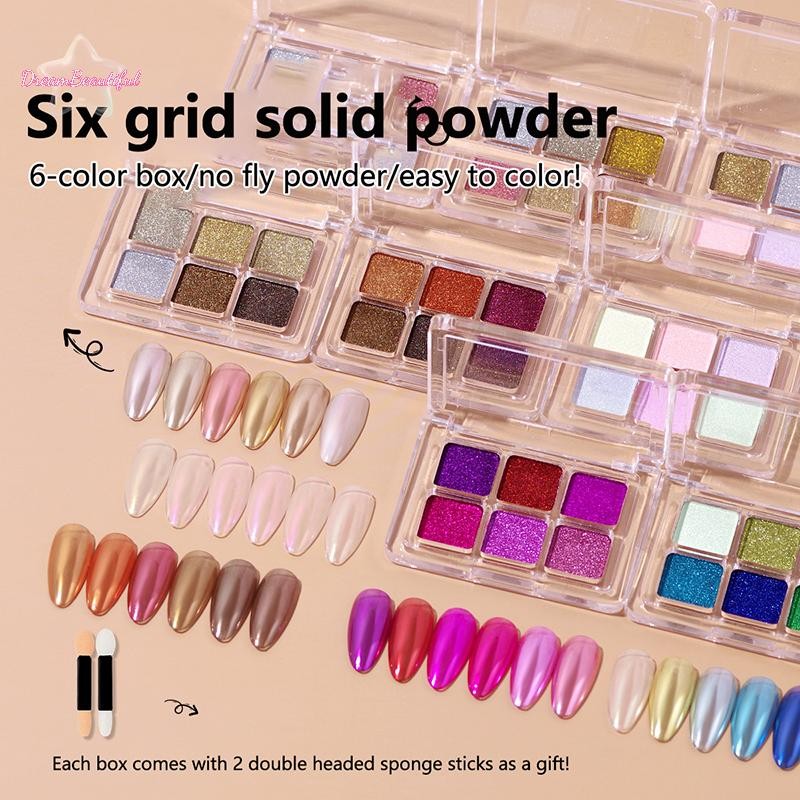  6 สีกระจก Aurora Solid Nail Glitter Shine ตกแต่งเล็บเล็บ Charm ตกแต่งเล็บเล็บอุปกรณ์เสริมใหม่