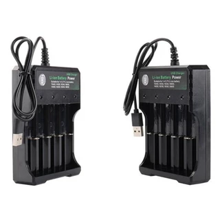 18650 แบตเตอรี่เครื่องชาร์จสีดํา 4 ช่อง AC 110V 220V Dual สําหรับ 18650 ชาร์จ 3.7V แบตเตอรี่ลิเธียมแบบชาร์จไฟได้ 4 พอร์ต